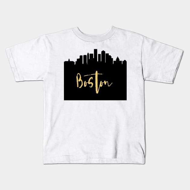 BOSTON MASSACHUSETTS DESIGNER SILHOUETTE SKYLINE ART Kids T-Shirt by deificusArt